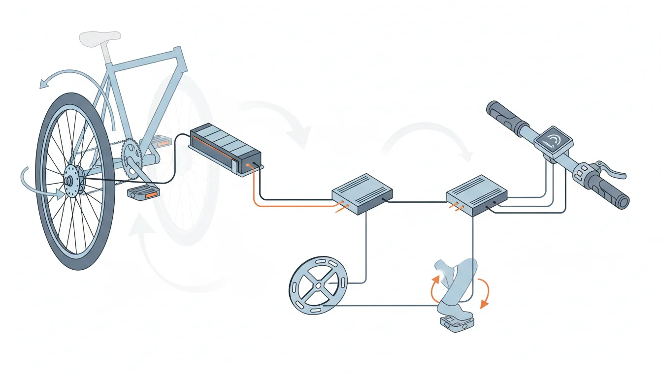Illustration showing how does an ebike conversion kit work concept