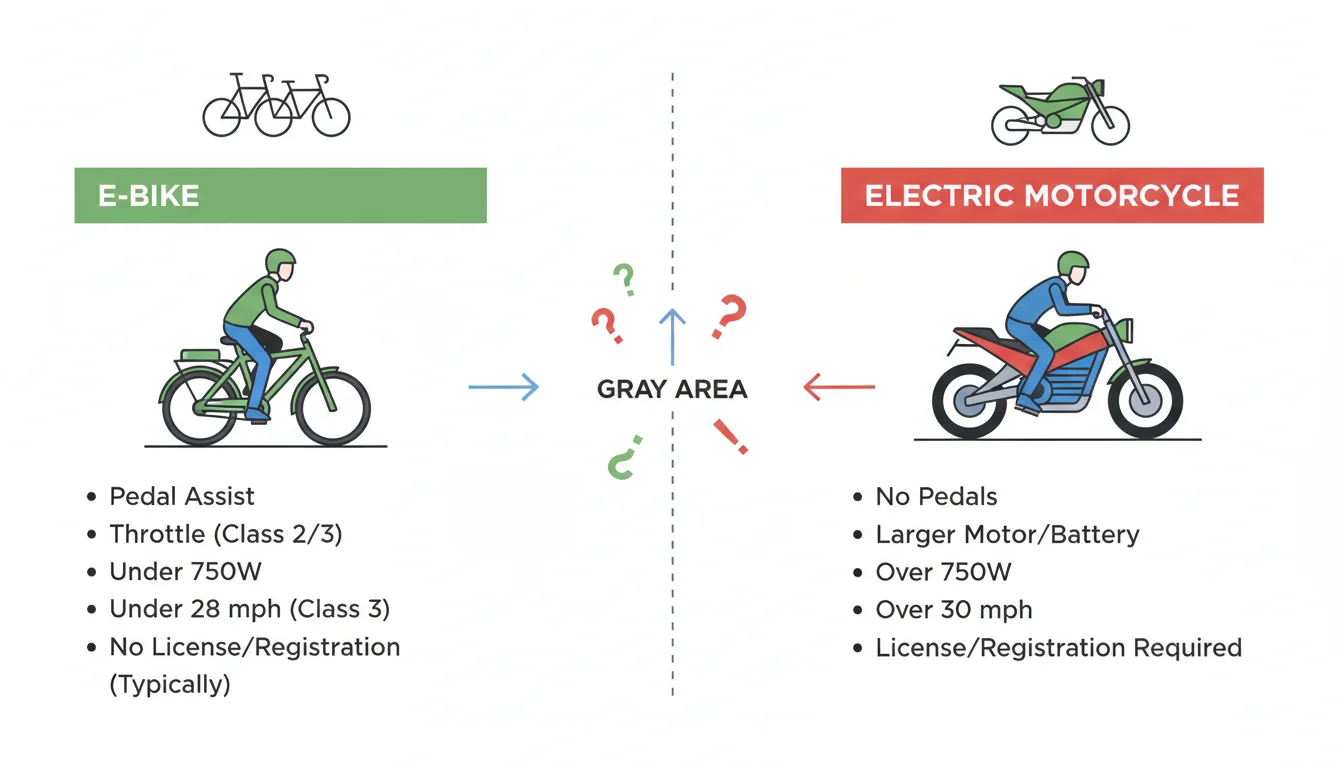Illustration showing when is an ebike a motorcycle concept