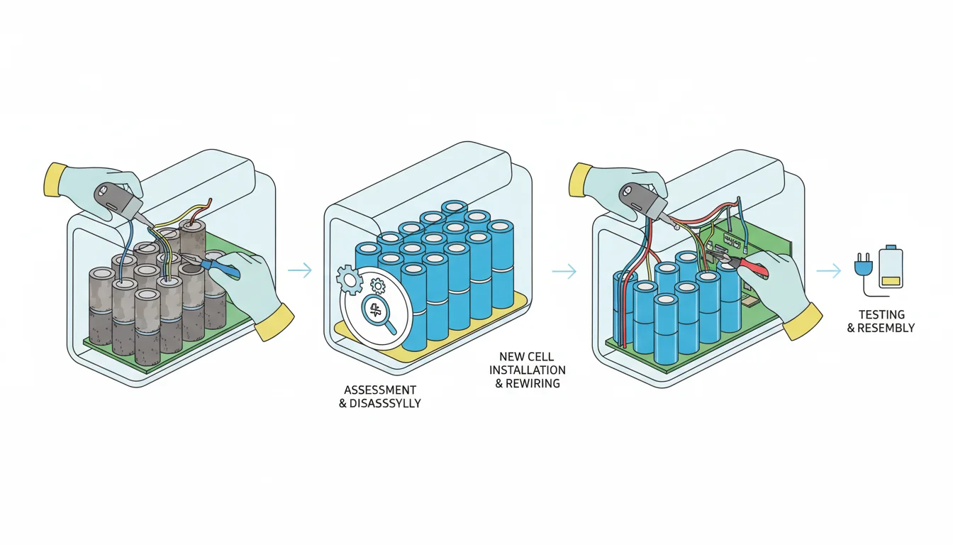 Illustration showing who rebuilds ebike batteries concept
